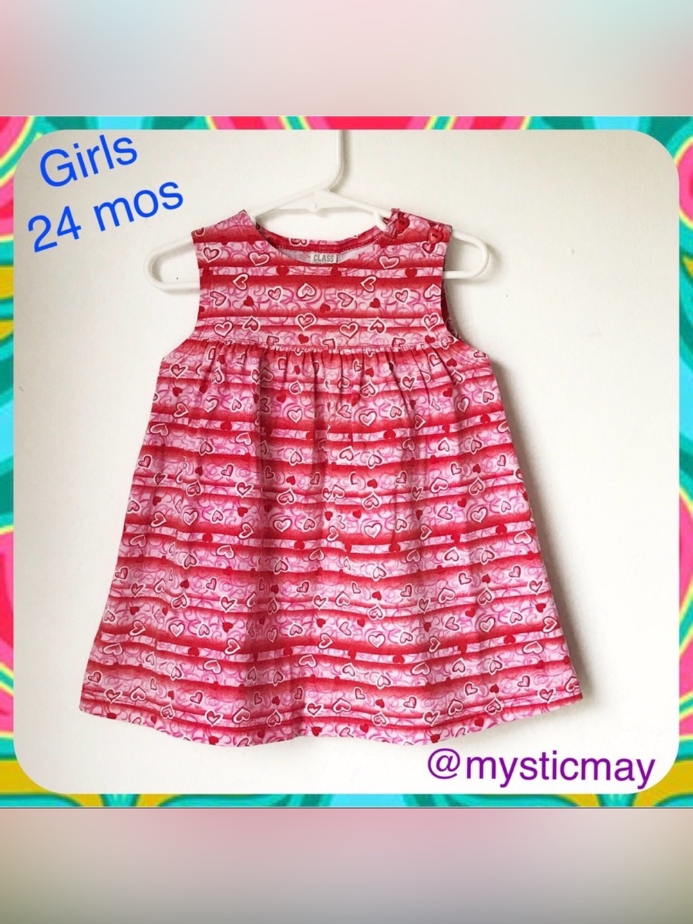 Girls Red Heart Print Cotton Sleeveless Play Dress Baby Size 24 Months